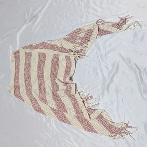 Chenille Soft and Cozy Pull Over Dusty Rose and Cream Poncho with Fringe